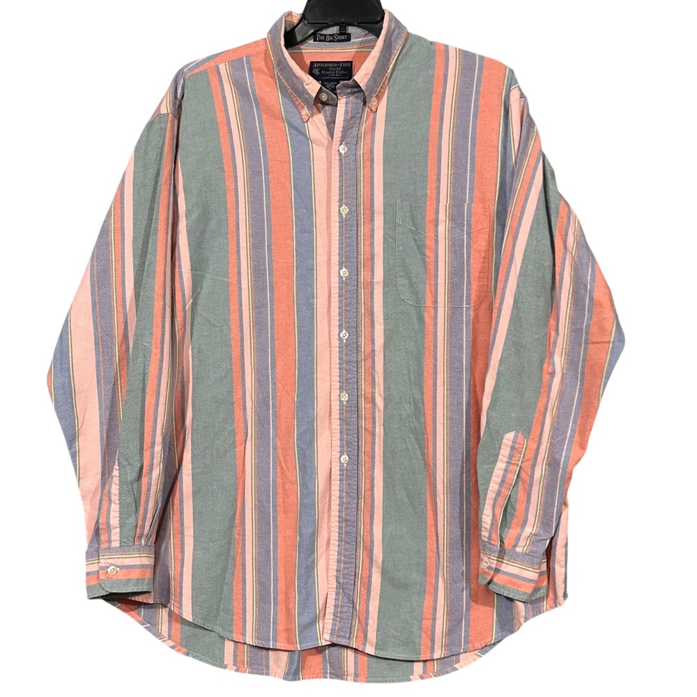 Abercrombie & Fitch The Big Shirt Vintage Mens XL Striped Cotton Oxford Orange